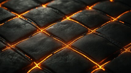 Aufkleber - Textured Surface with Illuminated Lines: A Close-Up of Interwoven Squares Creating a Unique Pattern with a Warm Glow and Dark Contrast for Modern Design Projects