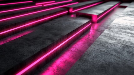 Aufkleber - Abstract Modern Background with Pink Neon Lights Illuminating Textured Concrete Steps, Creating a Futuristic and Dynamic Atmosphere for Creative Projects