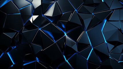Poster - Abstract geometric background with sharp black shards and glowing blue lines creating a modern, futuristic aesthetic ideal for technology and design themes