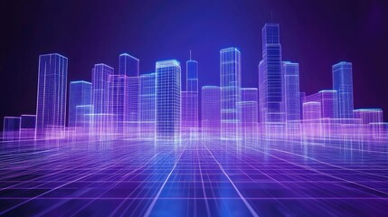 Fototapete - urban architecture, cityscape with space and neon light effect