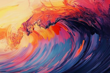 Wall Mural - painting wave that has colors orange red purple