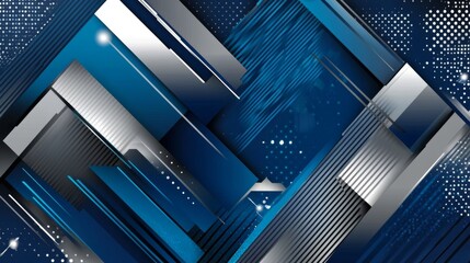 Leinwandbilder - Abstract Geometric Background in Dark Blue and Silver Tones with Lines, Shapes, and Dots for Modern Design Projects and Creative Applications
