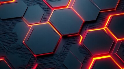 Aufkleber - Abstract Hexagonal Geometric Pattern with Glowing Red Edges and Dark Background Ideal for Technology, Design, and Creative Projects