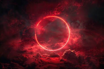 Wall Mural - circle the globe. abstract bright neon light circle in night sky, starry space background