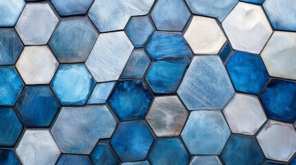 Aufkleber - Captivating Blue Hexagonal Tiles in a Stunning Pattern Featuring Vivid Shades of Blue and Unique Textures for Modern Interior Designs and Artistic Backdrops