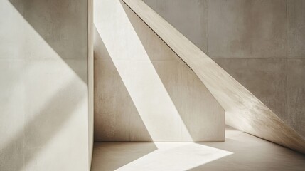 Aufkleber - Abstract Architectural Interior with Soft Natural Light Casting Geometric Shadows on Smooth Concrete Walls and Angled Surfaces for Minimalist Design Inspiration