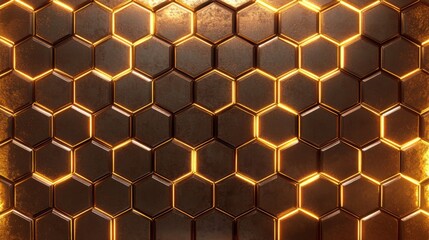Aufkleber - Intricate Hexagonal Pattern with Metallic Finish and Warm Glow, Perfect for Backgrounds, Textures, and Modern Design Elements in Various Creative Projects