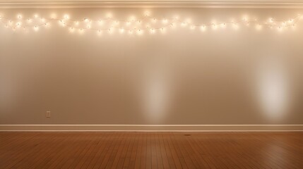 An empty room decorated with a single line of Christmas lights AI generated illustration