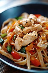 Poster - A plate of noodles served with chicken and mixed vegetables