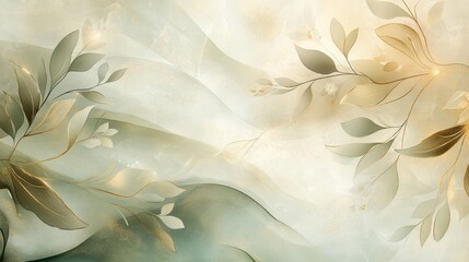 Wall Mural - Abstract wallpaper of flowing shapes in beige and gold with soft depth
