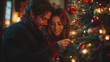 © Creative Valley - Charming Christmas Illustrations with Featuring a couple Decorating A Christmas Tree Together With Ornaments And Lights