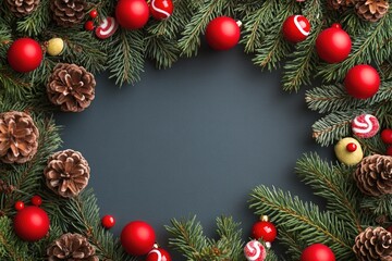 Poster - A decorative Christmas wreath made from pine cones and ornaments, perfect for holiday decorations