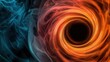 © Nopadon - Quantum computing of cryptography concept. A vivid depiction of swirling orange and blue smoke, creating a mesmerizing spiral effect that draws the eye towards a deep black center.