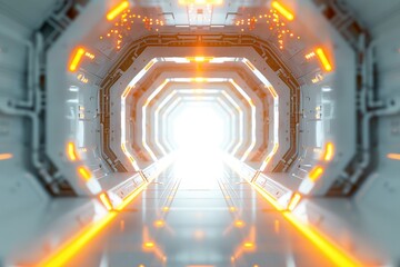 Wall Mural - a futuristic space station with a bright light at the end, ideal for illustrations about space explo