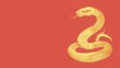 © Tackey - Elegant golden snake coiled against a vibrant red background, showcasing intricate scales and a fierce expression, symbolizing strength and perseverance in design.