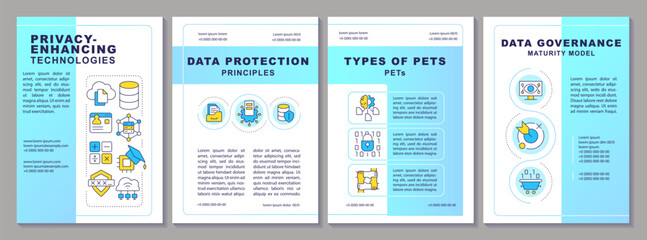 Wall Mural - privacy-enhancing technologies blue gradient brochure template. leaflet design with linear icons. ed