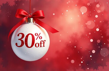 Wall Mural - christmas tree ball with 30% off. christmas sale background. new year super sale. retail promotions,