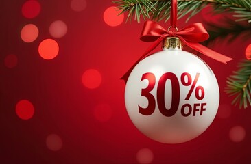 Wall Mural - christmas tree ball with 30% off. christmas sale background. new year super sale. retail promotions,