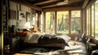 © Rere_Art151 - Cozy Rustic Bedroom with Large Window View of a Forest