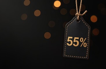 Wall Mural - 55% off sign, 55 percent discount special offer illustration, dark label with 95% off on a black bac