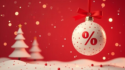 Wall Mural - a discount tag percent off. a percent tag written on the christmas tree bauble, christmas sale conce