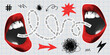 © bosotochka - Contemporary art collage with female open mouth. Female halftone lips with tongue and piercing.Trendy vector pieces. Creative collage in Y2K style for social media, card, print on clothes.
