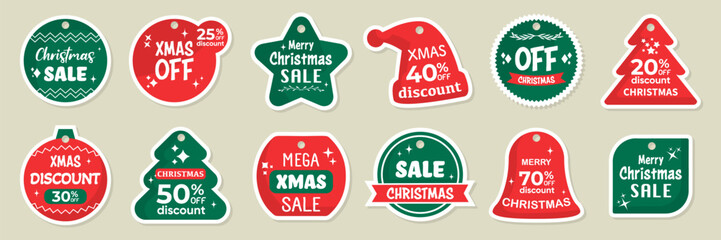 Poster - Christmas sale stickers and label. Price tag holiday. Christmas red and green stickers
