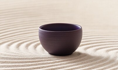 Poster - A small purple bowl is sitting on a sandy surface