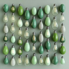 Wall Mural - Lamp icon set, lightbulbs isolated, render style light bulbs, creative idea, green light bulbs