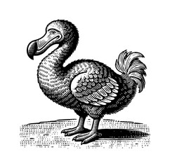 Wall Mural - dodo bird engraving black and white outline