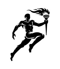 Wall Mural - man run holding torch engraving black and white outline