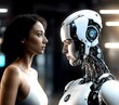 © ALENA - A robot girl stands in front of a mulatto girl, created with the help of AI.