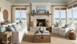 © Interactify - A coastal-inspired living room with light colors, natural textures, and beachy decor elements