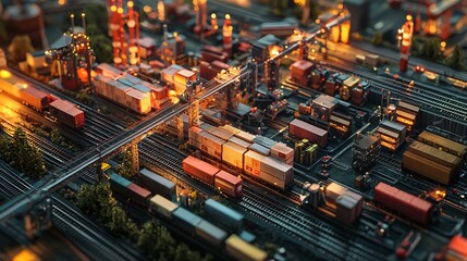 Fototapete - Explore the intricate network of a vibrant industrial landscape with dynamic transportation and cargo operations
