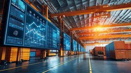 Poster - Modern warehouse operations leverage advanced data visualization for enhanced efficiency and productivity