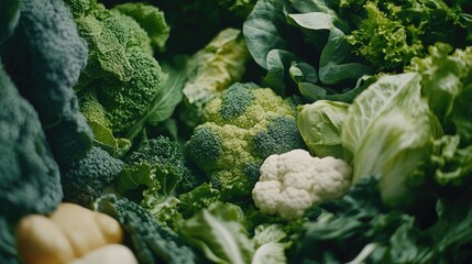 Wall Mural - A colorful mix of fresh broccoli and other vegetables on a white background