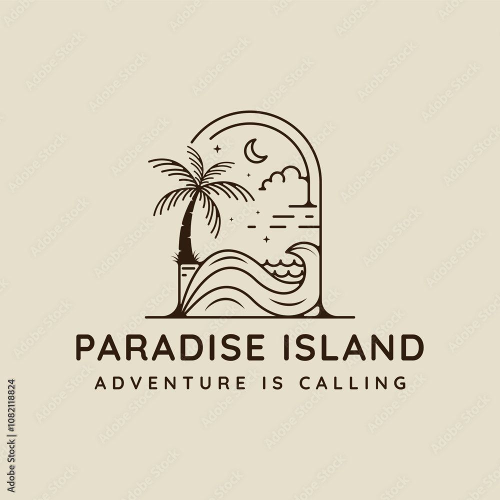 palm tree and ocean logo line art simple minimalist vector illustration ...