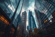 © Olsek - Stunning city skyline view showing modern skyscrapers. The dramatic weather adds intrigue to the urban landscape. An impressive architectural scene. Generative AI