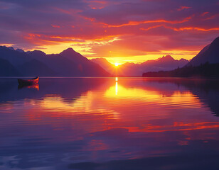 Wall Mural - Sunset Mountain Lake.