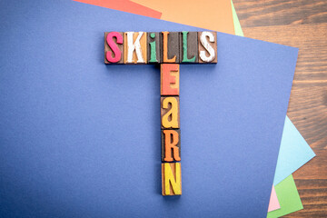 Wall Mural - skills and learn. words from the letters of the alphabet. crossword with wooden cubes