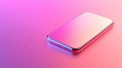 A smartphone with a blank screen on a pink and blue background.