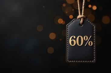 Wall Mural - 60% off sign, 60 percent discount special offer illustration, dark label with 60% off on a black bac