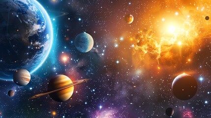 Wall Mural - a colorful and dramatic depiction of a nebula in space, featuring swirling gas and dust clouds and a