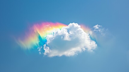 Wall Mural - A fluffy cloud enveloped in a bright rainbow on a clear day.