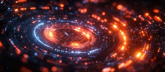 Abstract swirling pattern with orange and blue light.