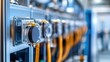 © Trionorejo - Close-up of industrial equipment with connectors and cables in a factory setting.