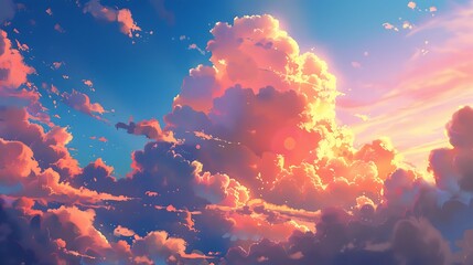 Wall Mural - A fluffy cloud floating through a vivid sunset sky.