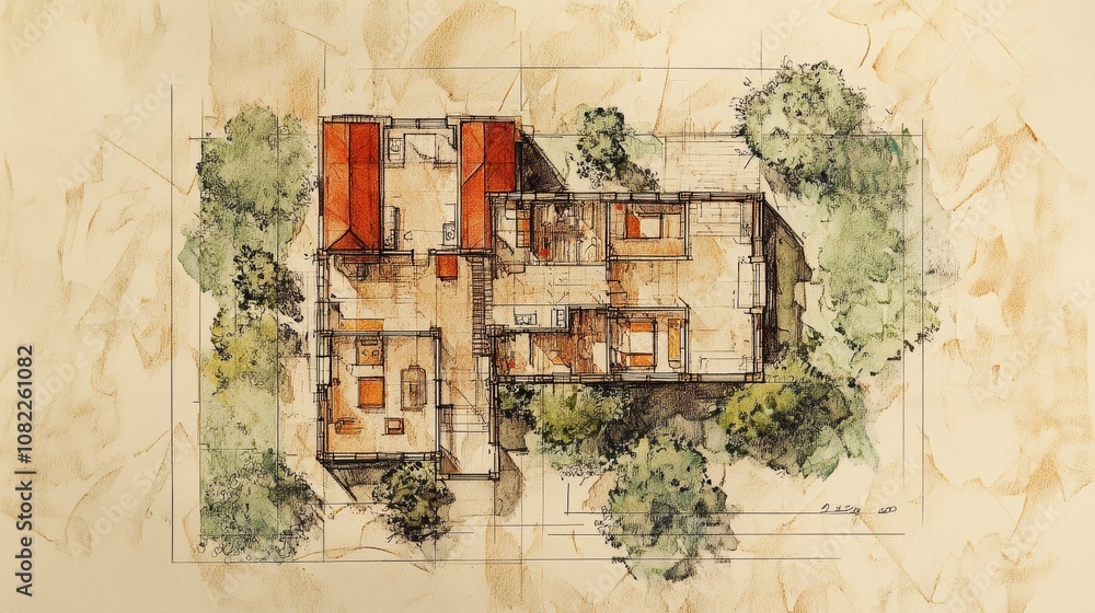 House Layout Drawable A drawing of a house layout, showing the rooms and their positions, on ...