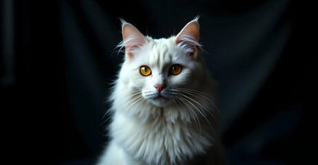 Wall Mural - Majestic white cat portrait studio setting pet photography dark background close-up animal expression