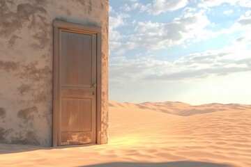 Wall Mural - Opened door on desert. Started business concept. This is a 3D model
